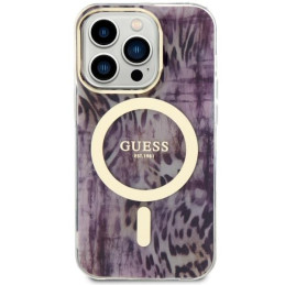Guess Leopard MagSafe dėklas iPhone 14 Pro - rožinis