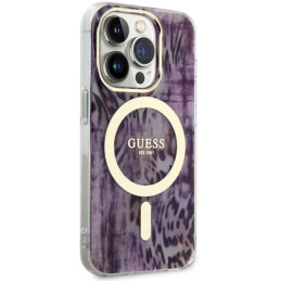Guess Leopard MagSafe dėklas iPhone 14 Pro - rožinis