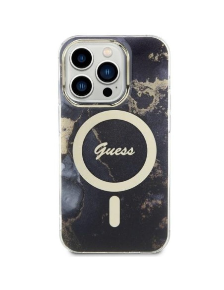 Guess Golden Marble MagSafe dėklas iPhone 14 Pro - juodas Guess Golden Marble MagSafe dėklas iPhone 14 Pro - juodas