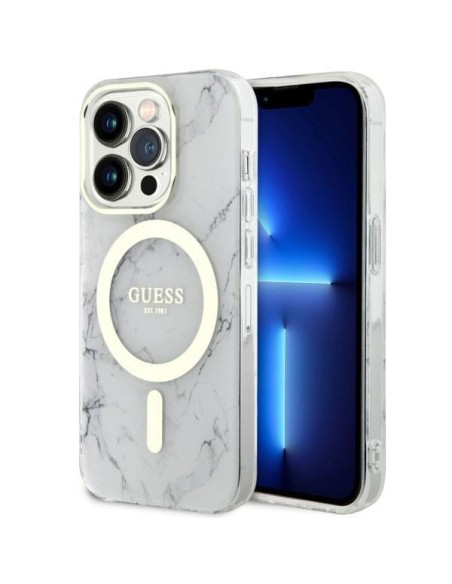Guess Marble MagSafe dėklas iPhone 14 Pro - baltas Guess Marble MagSafe dėklas iPhone 14 Pro - baltas