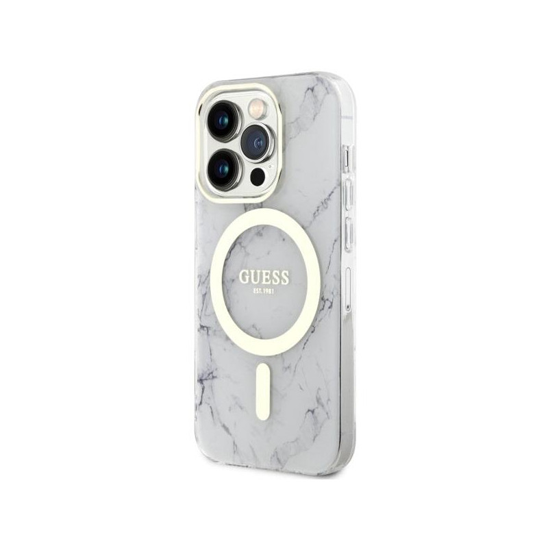 Guess Marble MagSafe dėklas iPhone 14 Pro - baltas