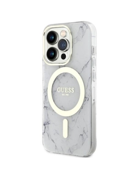 Guess Marble MagSafe dėklas iPhone 14 Pro - baltas Guess Marble MagSafe dėklas iPhone 14 Pro - baltas