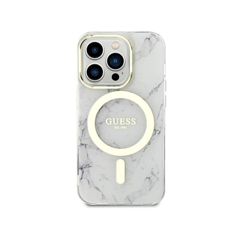 Guess Marble MagSafe dėklas iPhone 14 Pro - baltas