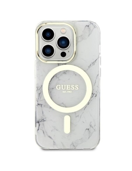 Guess Marble MagSafe dėklas iPhone 14 Pro - baltas Guess Marble MagSafe dėklas iPhone 14 Pro - baltas