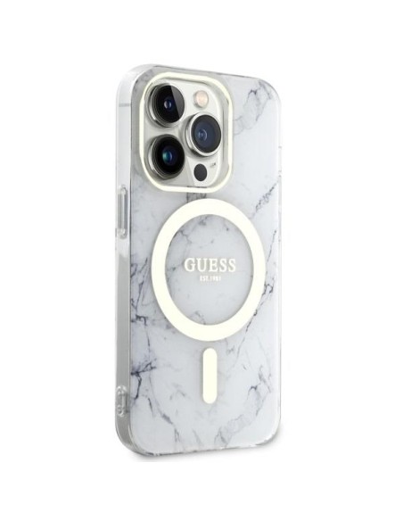 Guess Marble MagSafe dėklas iPhone 14 Pro - baltas Guess Marble MagSafe dėklas iPhone 14 Pro - baltas