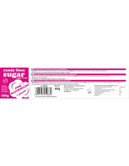 Spalvingas cukrus cukraus vatai rožinio arbūzo skonio 400g Spalvingas cukrus cukraus vatai rožinio arbūzo skonio 400g