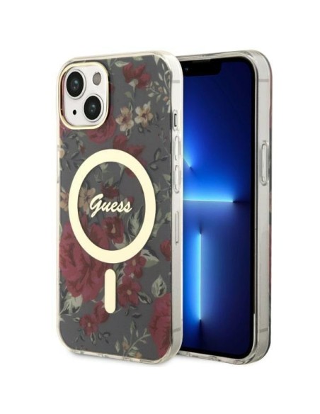Guess Flower MagSafe dėklas iPhone 14 Plus - žalias
