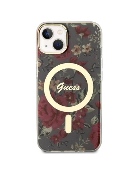 Guess Flower MagSafe dėklas iPhone 14 Plus - žalias