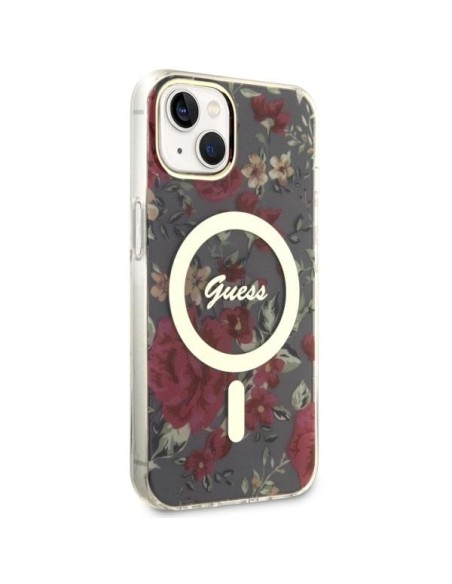 Guess Flower MagSafe dėklas iPhone 14 Plus - žalias