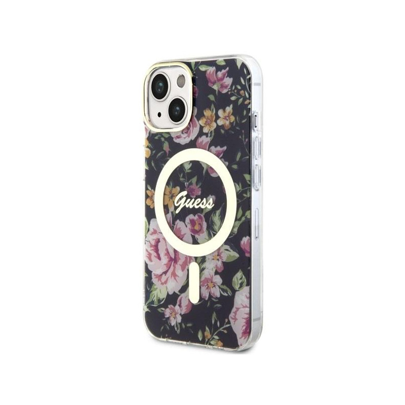 Guess Flower MagSafe dėklas iPhone 14 Plus - juodas