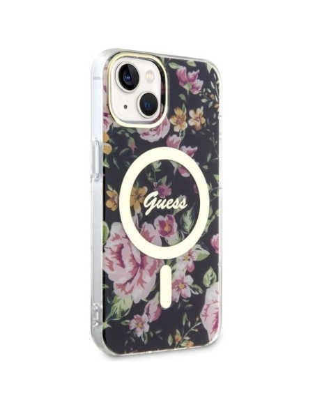 Guess Flower MagSafe dėklas iPhone 14 Plus - juodas Guess Flower MagSafe dėklas iPhone 14 Plus - juodas
