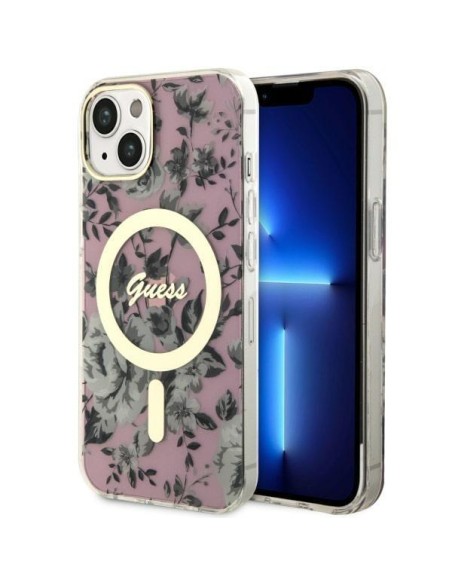 Guess Flower MagSafe dėklas iPhone 14 Plus - rožinis Guess Flower MagSafe dėklas iPhone 14 Plus - rožinis