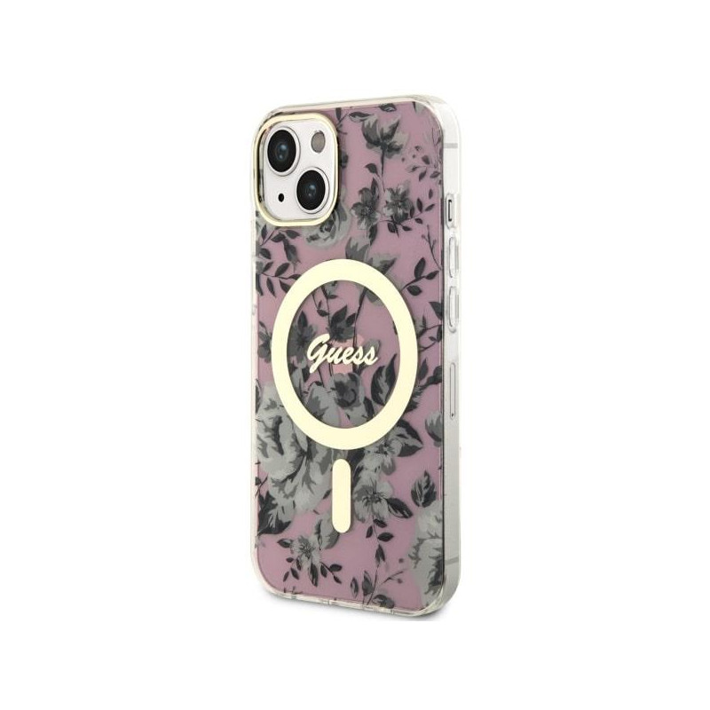 Guess Flower MagSafe dėklas iPhone 14 Plus - rožinis