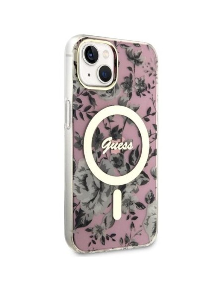 Guess Flower MagSafe dėklas iPhone 14 Plus - rožinis Guess Flower MagSafe dėklas iPhone 14 Plus - rožinis