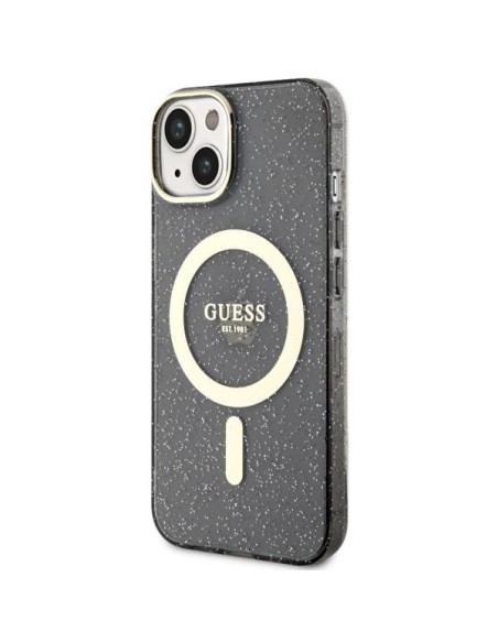 Guess Glitter Gold MagSafe dėklas iPhone 14 Plus - juodas