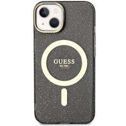 Guess Glitter Gold MagSafe dėklas iPhone 14 Plus - juodas