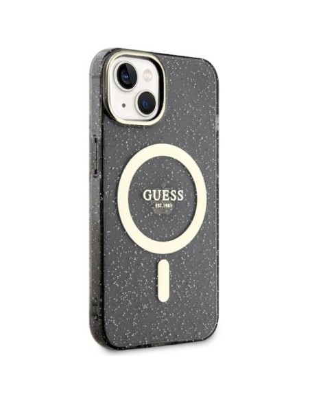 Guess Glitter Gold MagSafe dėklas iPhone 14 Plus - juodas