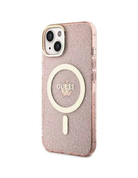 Guess Glitter Gold MagSafe dėklas iPhone 14 Plus - rožinis Guess Glitter Gold MagSafe dėklas iPhone 14 Plus - rožinis