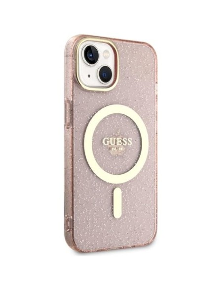 Guess Glitter Gold MagSafe dėklas iPhone 14 Plus - rožinis Guess Glitter Gold MagSafe dėklas iPhone 14 Plus - rožinis
