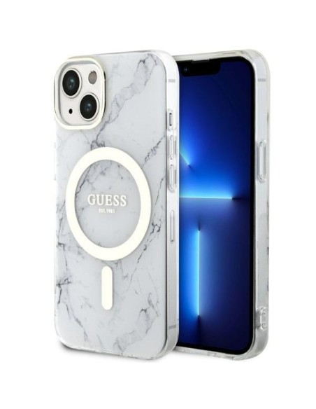Guess Marble MagSafe dėklas iPhone 14 Plus - baltas Guess Marble MagSafe dėklas iPhone 14 Plus - baltas
