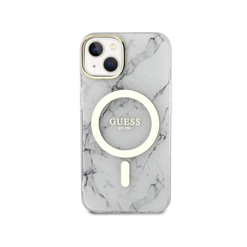Guess Marble MagSafe dėklas iPhone 14 Plus - baltas