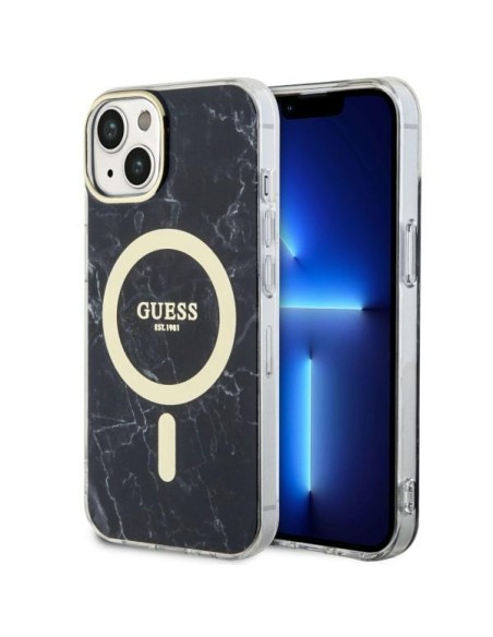 Guess Marble MagSafe dėklas iPhone 14 Plus - juodas