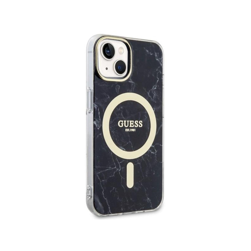 Guess Marble MagSafe dėklas iPhone 14 Plus - juodas