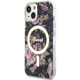 Guess Flower MagSafe dėklas iPhone 14 - juodas