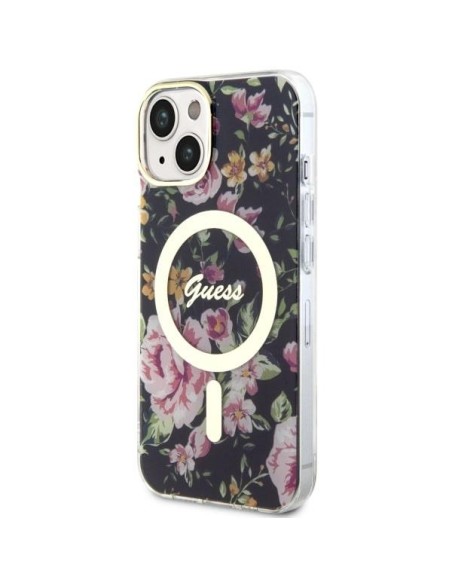 Guess Flower MagSafe dėklas iPhone 14 - juodas Guess Flower MagSafe dėklas iPhone 14 - juodas