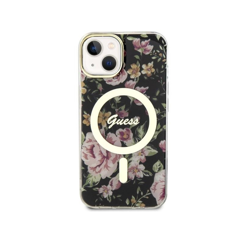 Guess Flower MagSafe dėklas iPhone 14 - juodas