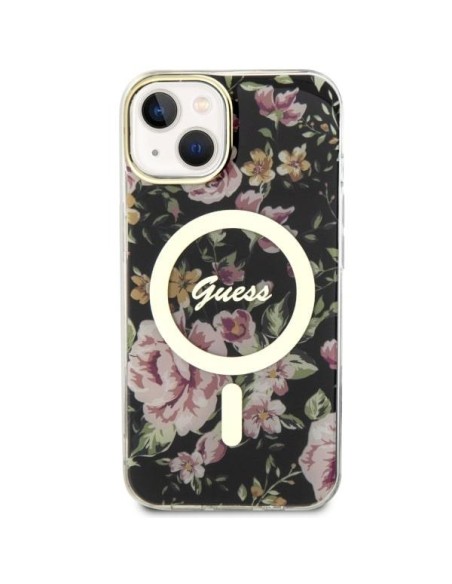 Guess Flower MagSafe dėklas iPhone 14 - juodas Guess Flower MagSafe dėklas iPhone 14 - juodas