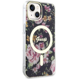 Guess Flower MagSafe dėklas iPhone 14 - juodas