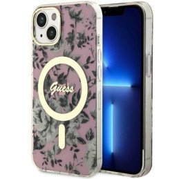 Guess Flower MagSafe dėklas iPhone 14 - rožinis