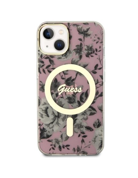 Guess Flower MagSafe dėklas iPhone 14 - rožinis Guess Flower MagSafe dėklas iPhone 14 - rožinis