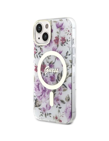 Guess Flower MagSafe dėklas iPhone 14 - skaidrus Guess Flower MagSafe dėklas iPhone 14 - skaidrus