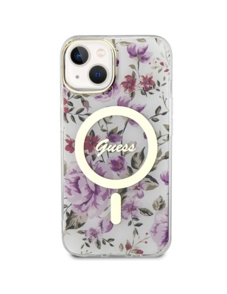Guess Flower MagSafe dėklas iPhone 14 - skaidrus Guess Flower MagSafe dėklas iPhone 14 - skaidrus