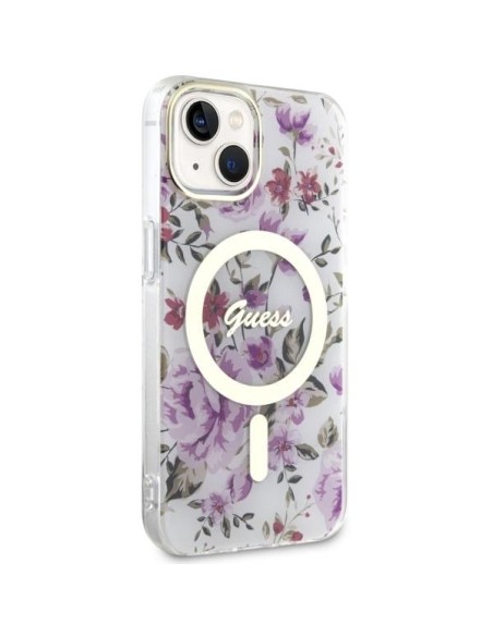 Guess Flower MagSafe dėklas iPhone 14 - skaidrus Guess Flower MagSafe dėklas iPhone 14 - skaidrus