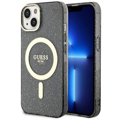 Guess Glitter Gold MagSafe dėklas iPhone 14 - juodas Guess Glitter Gold MagSafe dėklas iPhone 14 - juodas