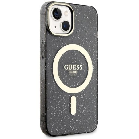 Guess Glitter Gold MagSafe dėklas iPhone 14 - juodas Guess Glitter Gold MagSafe dėklas iPhone 14 - juodas