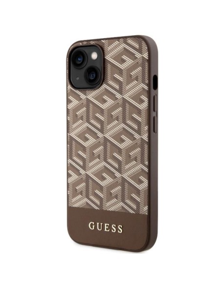 Guess GCube Stripes MagSafe dėklas iPhone 14 - rudas Guess GCube Stripes MagSafe dėklas iPhone 14 - rudas