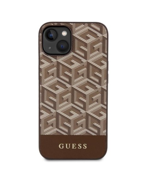Guess GCube Stripes MagSafe dėklas iPhone 14 - rudas Guess GCube Stripes MagSafe dėklas iPhone 14 - rudas