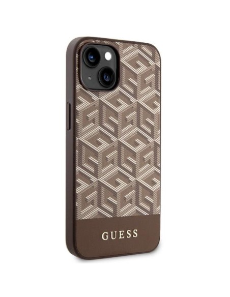 Guess GCube Stripes MagSafe dėklas iPhone 14 - rudas Guess GCube Stripes MagSafe dėklas iPhone 14 - rudas