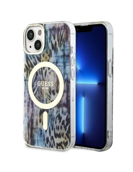 Guess Leopard MagSafe dėklas iPhone 14 - mėlynas Guess Leopard MagSafe dėklas iPhone 14 - mėlynas