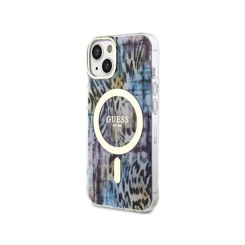 Guess Leopard MagSafe dėklas iPhone 14 - mėlynas