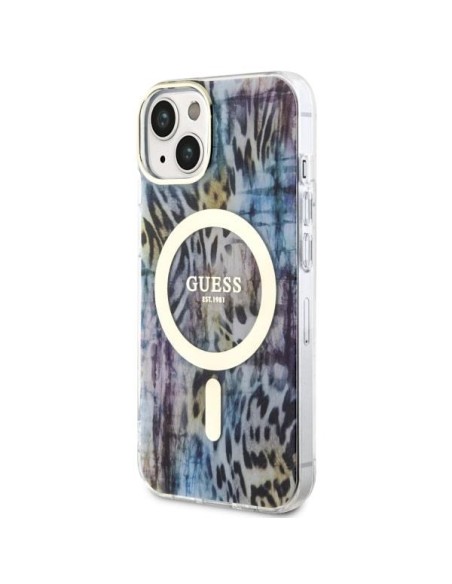 Guess Leopard MagSafe dėklas iPhone 14 - mėlynas Guess Leopard MagSafe dėklas iPhone 14 - mėlynas