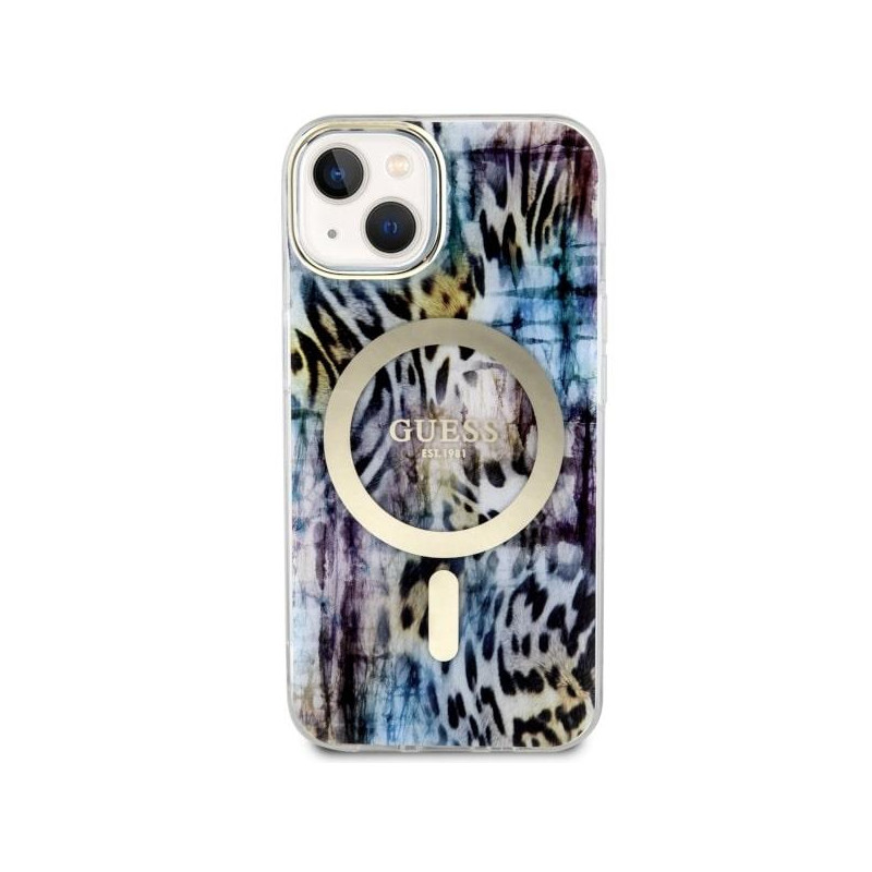 Guess Leopard MagSafe dėklas iPhone 14 - mėlynas