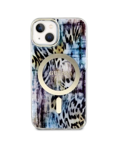 Guess Leopard MagSafe dėklas iPhone 14 - mėlynas Guess Leopard MagSafe dėklas iPhone 14 - mėlynas