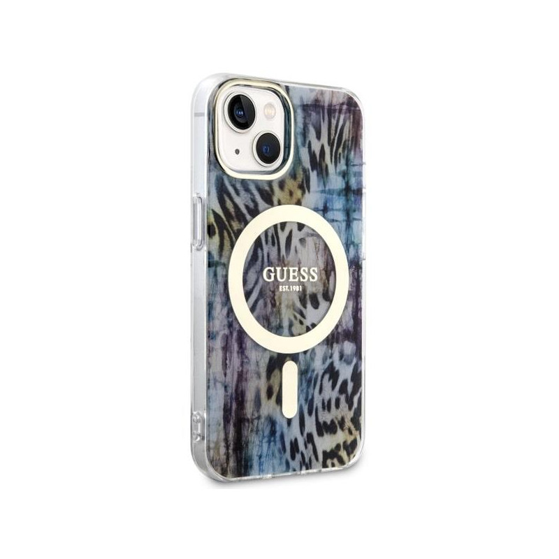 Guess Leopard MagSafe dėklas iPhone 14 - mėlynas