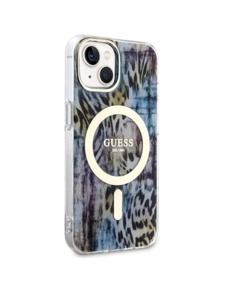 Guess Leopard MagSafe dėklas iPhone 14 - mėlynas Guess Leopard MagSafe dėklas iPhone 14 - mėlynas