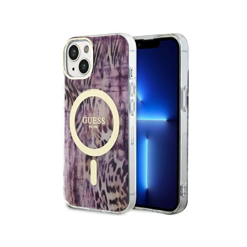 Guess Leopard MagSafe dėklas iPhone 14 - rožinis Guess Leopard MagSafe dėklas iPhone 14 - rožinis
